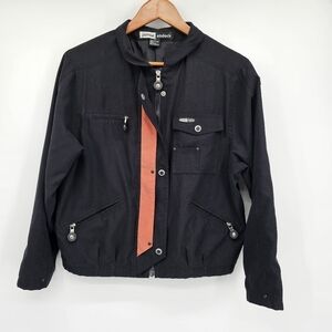 Jamie Sadock Black Full Zip Golf Jacket 80's Style Windbreaker Crop Women Sz M